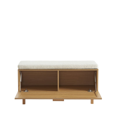 Banc d'entrée DRAWER avec rangement chaussures en bois et cannage L100cm