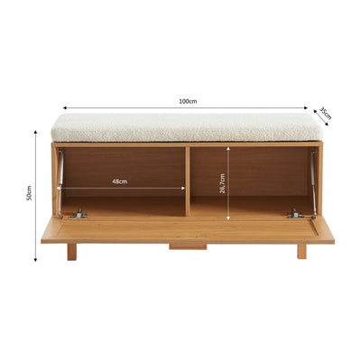 Banc d'entrée DRAWER avec rangement chaussures en bois et cannage L100cm