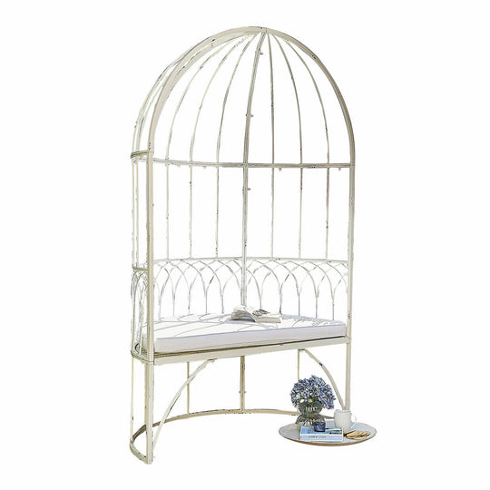 Banc LOBERON Rivandelle en forme de gloriette blanc vieilli — photo produit