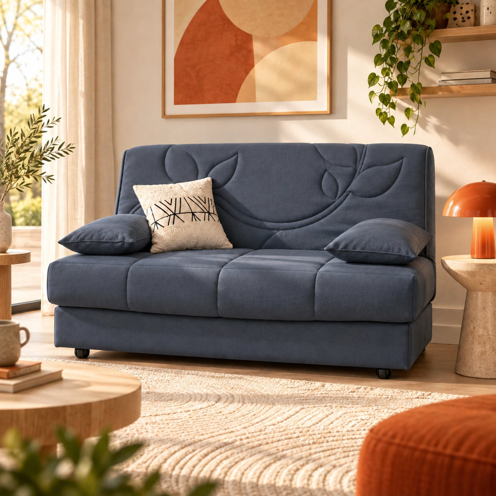 Banquette BZ BIOGREEN 2 places en lin bleu 140x190cm