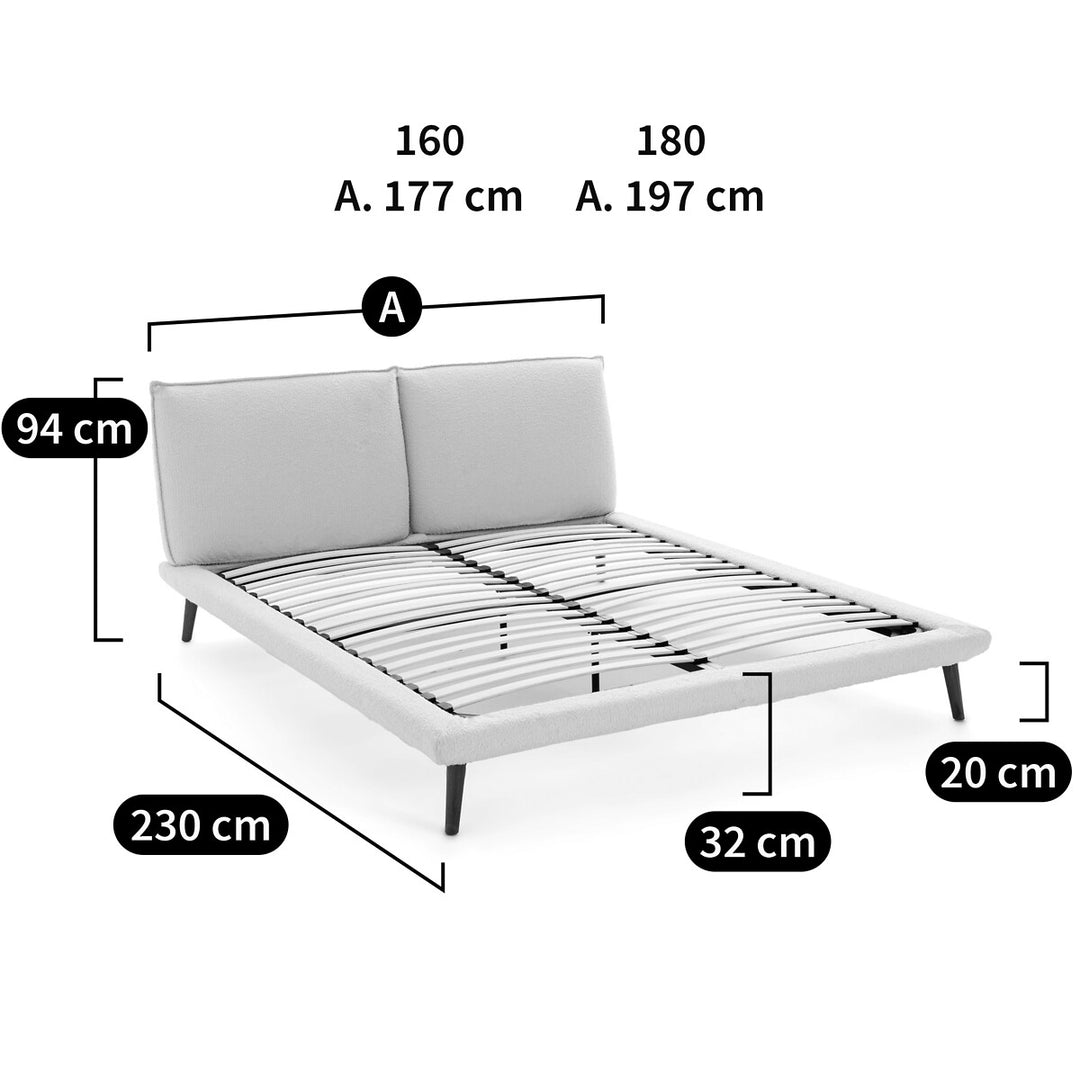 Lit bouclette + sommier 180x200cm, Aurore design E. Gallina AM.PM