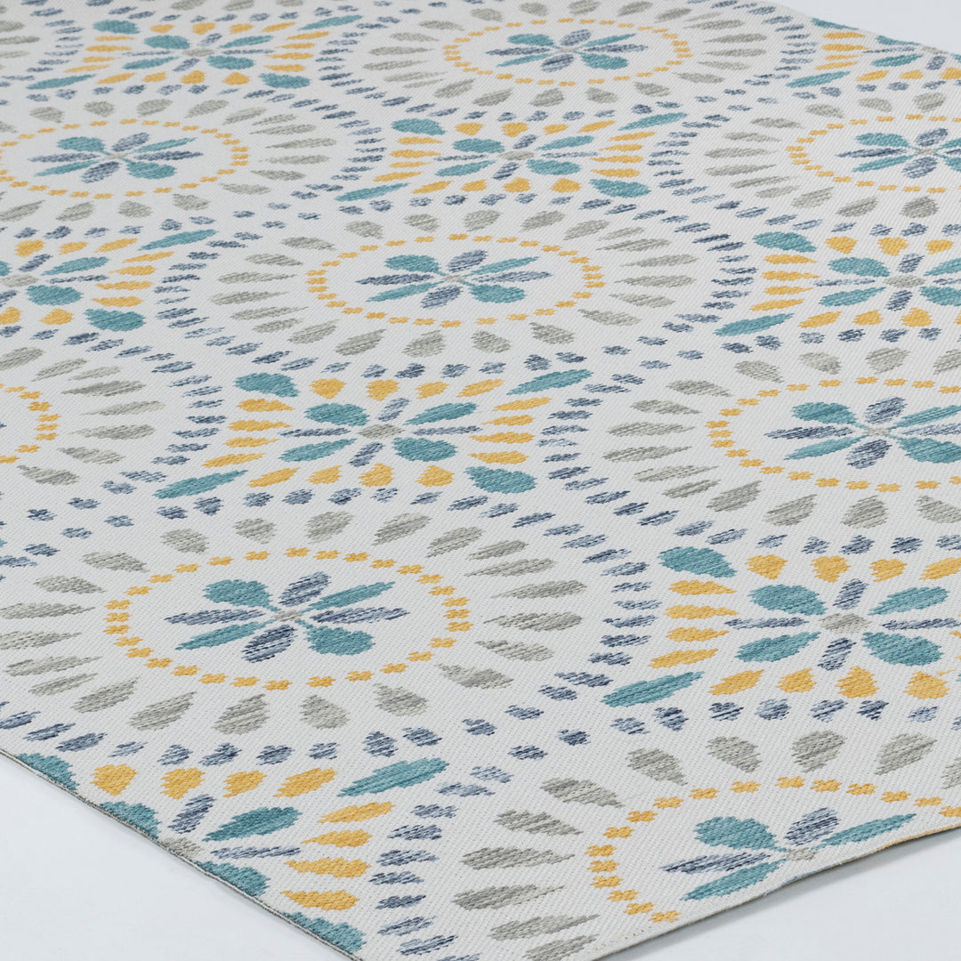 FERMO Tapis d'Extérieur/Intérieur Bohème Bleu/Jaune Moutarde 200x275