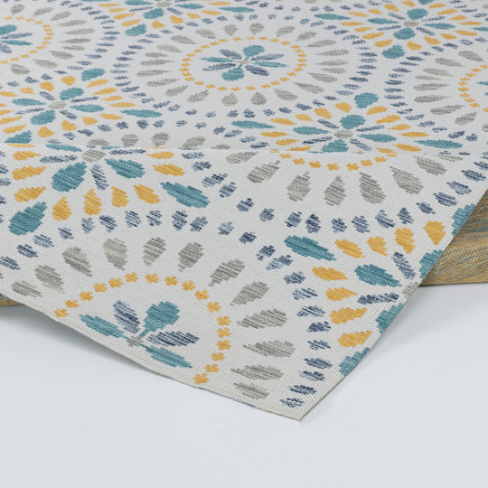 FERMO Tapis d'Extérieur/Intérieur Bohème Bleu/Jaune Moutarde 200x275