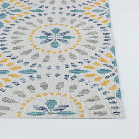 FERMO Tapis d'Extérieur/Intérieur Bohème Bleu/Jaune Moutarde 200x275
