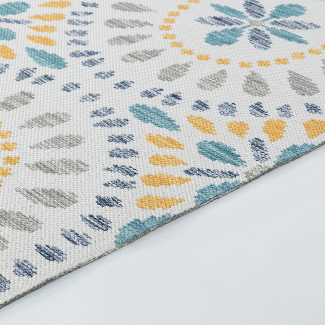 FERMO Tapis d'Extérieur/Intérieur Bohème Bleu/Jaune Moutarde 200x275