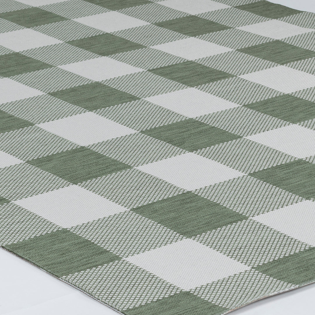 Tapis d'Extérieur/Intérieur à Carreaux Vert/Ivoire  Goris