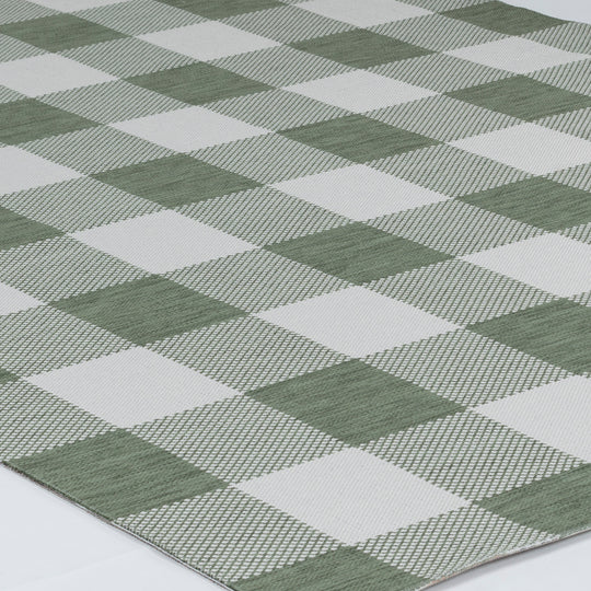Tapis d'Extérieur/Intérieur à Carreaux Vert/Ivoire  Goris