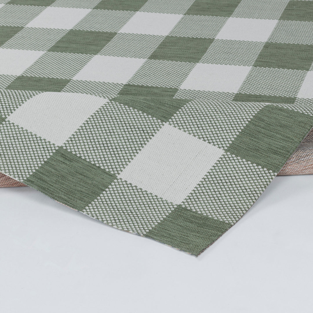 Tapis d'Extérieur/Intérieur à Carreaux Vert/Ivoire  Goris