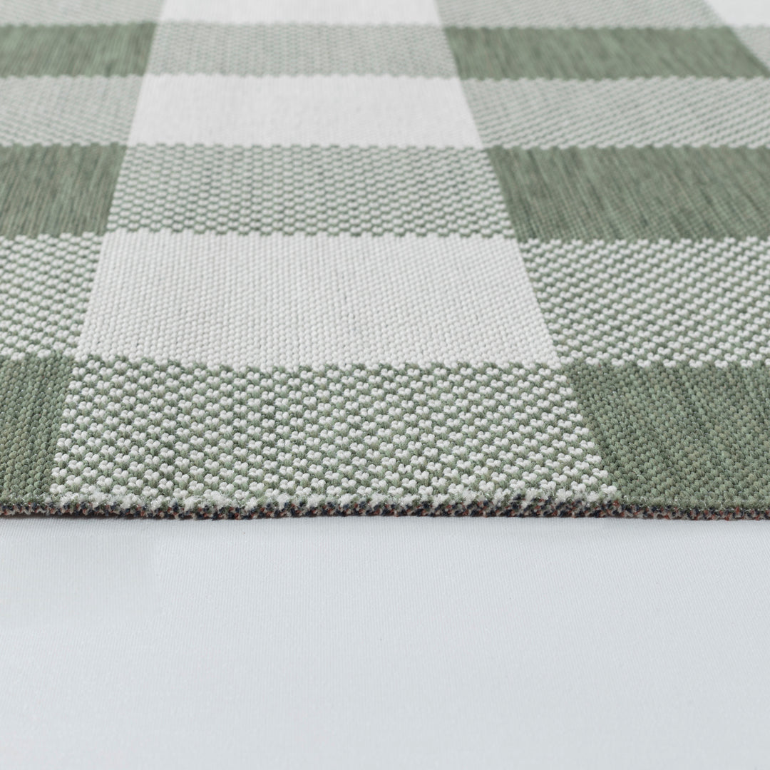 Tapis d'Extérieur/Intérieur à Carreaux Vert/Ivoire  Goris