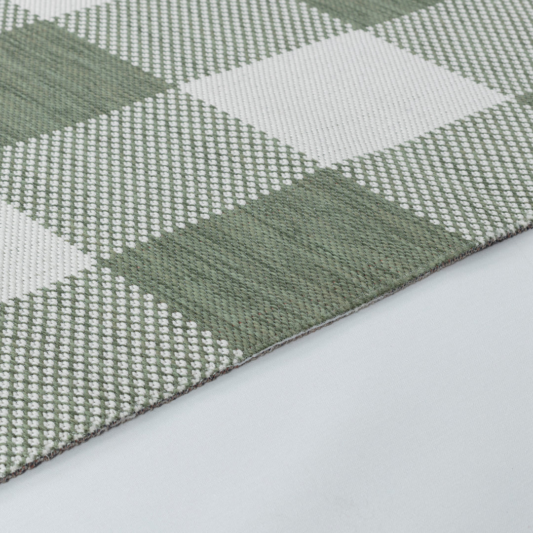 Tapis d'Extérieur/Intérieur à Carreaux Vert/Ivoire  Goris