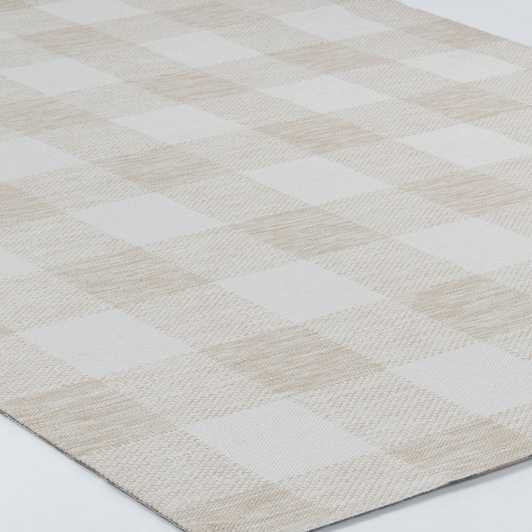 Tapis d'Extérieur/Intérieur à Carreaux Beige Clair/Ivoire Goris