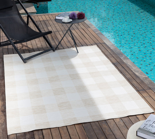 Tapis d'Extérieur/Intérieur à Carreaux Beige Clair/Ivoire Goris