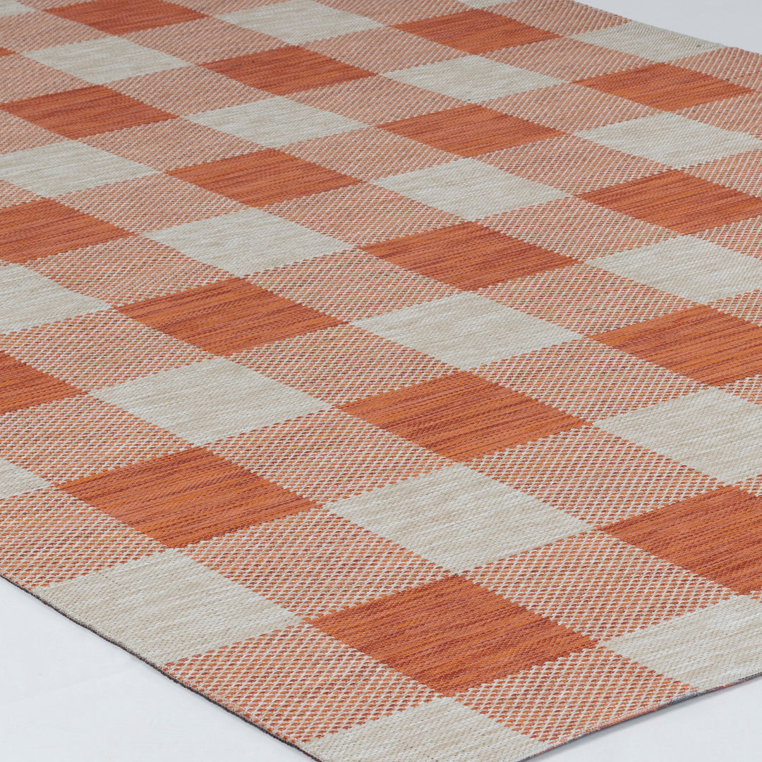 Tapis d'Extérieur/Intérieur à Carreaux Orange/Beige Goris