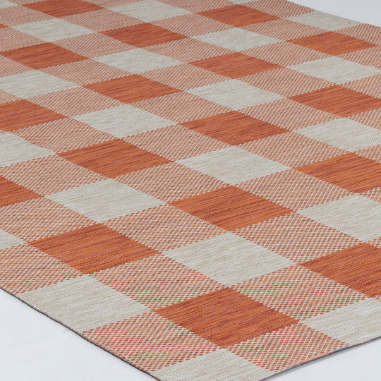 Tapis d'Extérieur/Intérieur à Carreaux Orange/Beige Goris