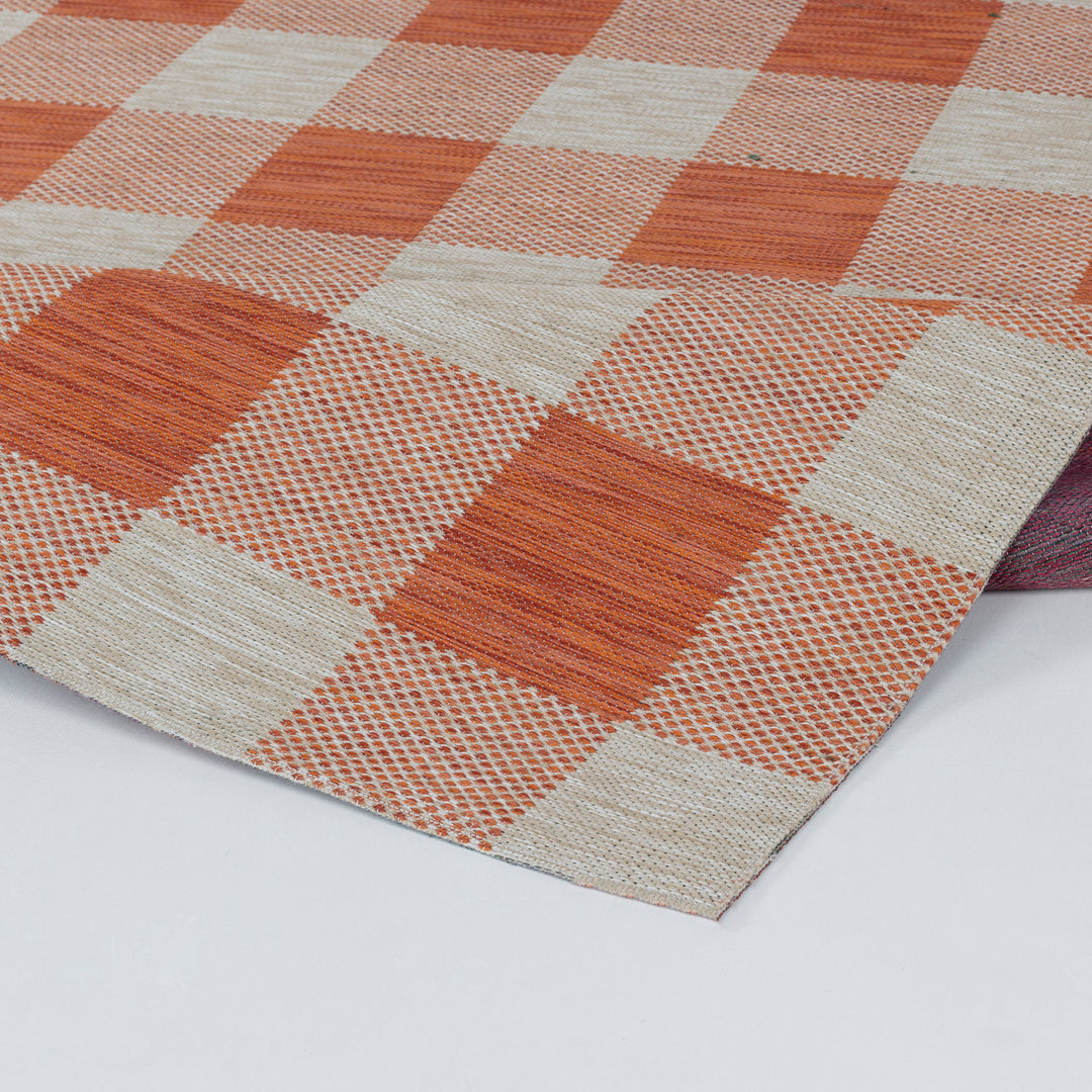 Tapis d'Extérieur/Intérieur à Carreaux Orange/Beige Goris