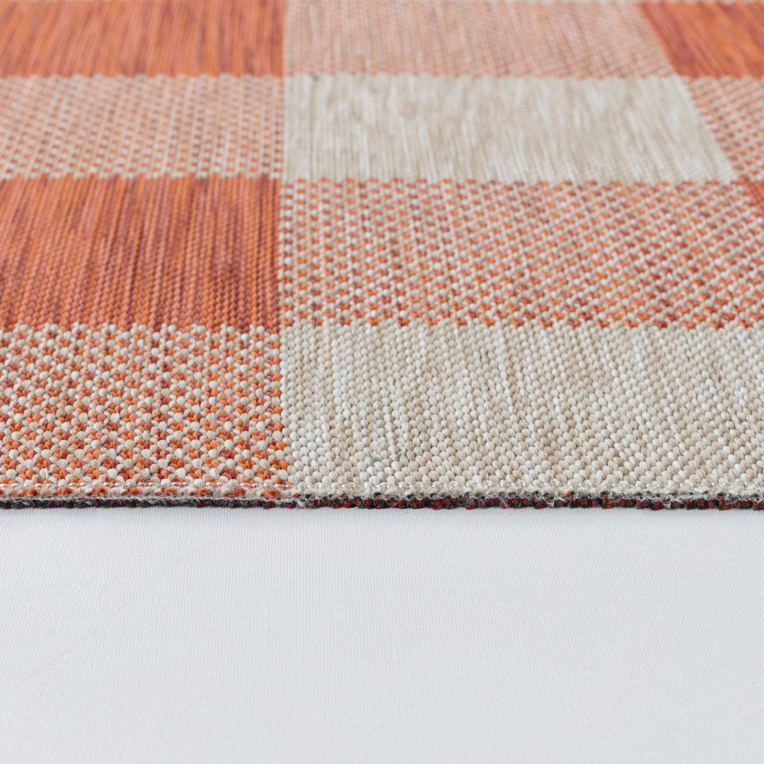Tapis d'Extérieur/Intérieur à Carreaux Orange/Beige Goris
