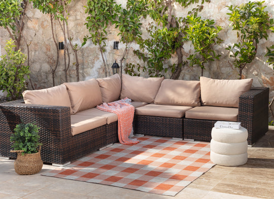 Tapis d'Extérieur/Intérieur à Carreaux Orange/Beige Goris
