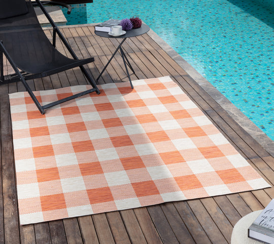 Tapis d'Extérieur/Intérieur à Carreaux Orange/Beige Goris