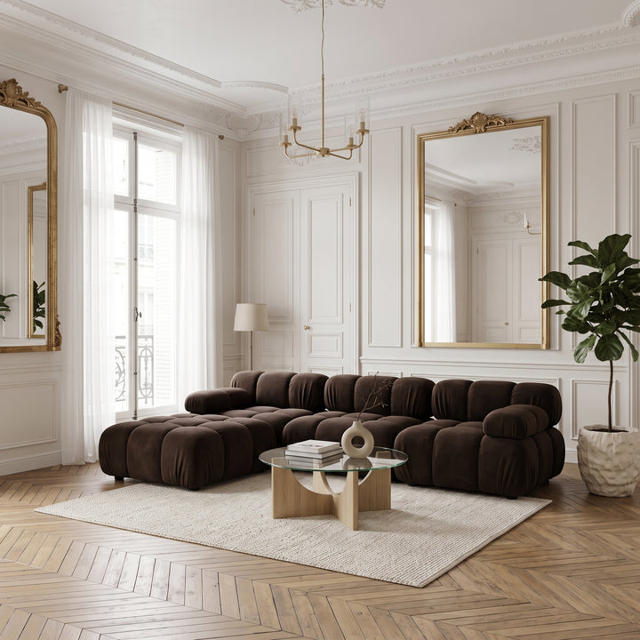 Canapé d'angle MICADONI Bellis 4 places en velours marron foncé