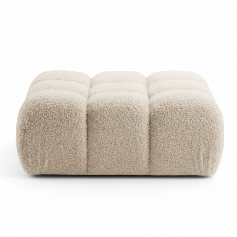 Pouf MICADONI Bellis en tissu bouclé Beige clair
