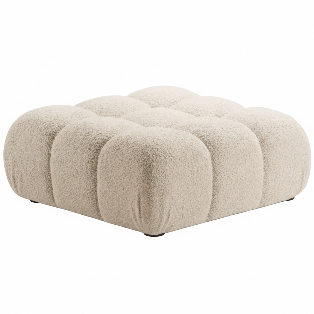 Pouf MICADONI Bellis en tissu bouclé Beige clair