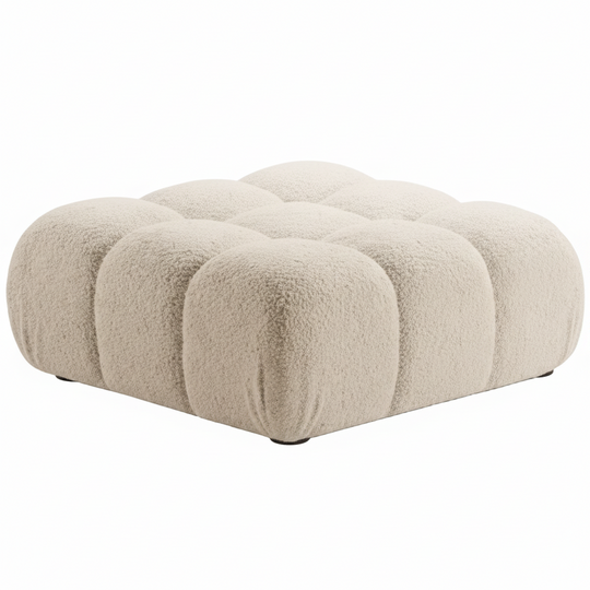 Pouf MICADONI Bellis en tissu bouclé Beige clair