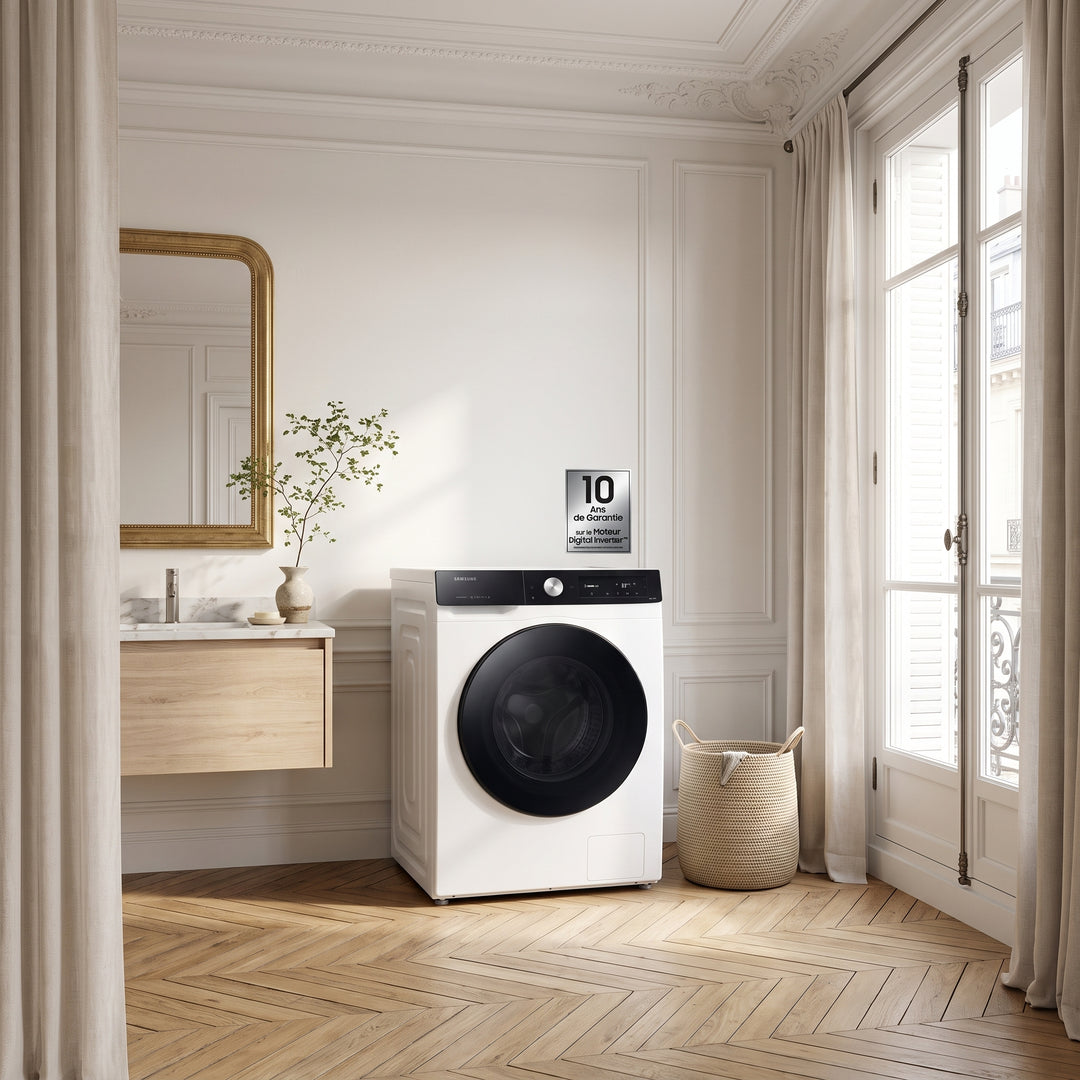 Lave-linge hublot SAMSUNG WW90DB7U94GE Bespoke AI 9kg blanc — en situation