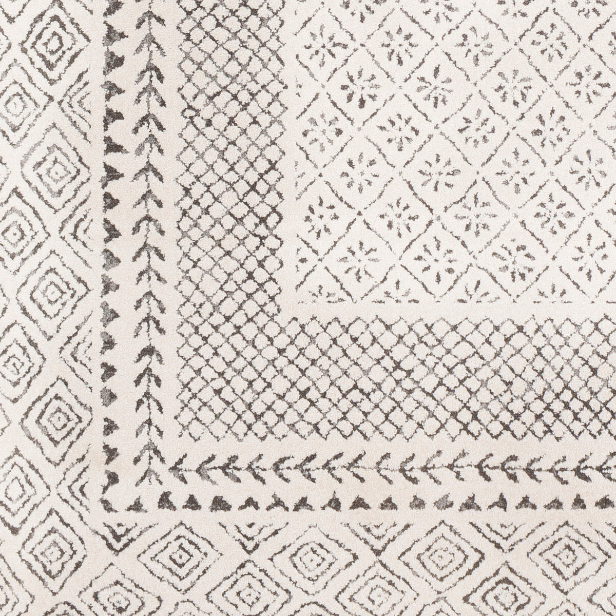 Tapis rond SURYA Monaco géométrique, bordure de losanges anthracite sur fond beige clair, vue 8