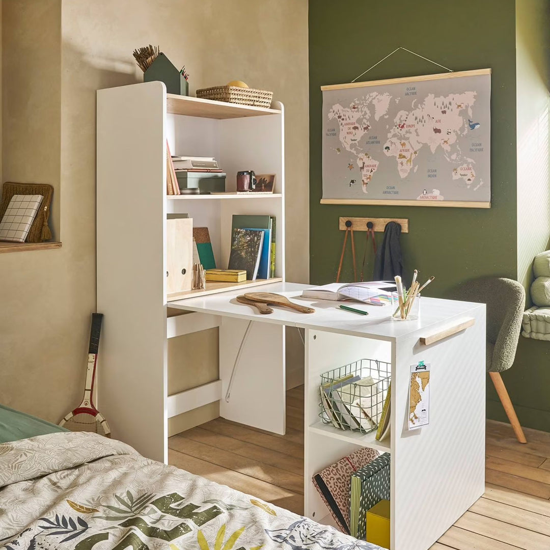 Bibliothèque avec bureau intégré VERTBAUDET Modulo blanc