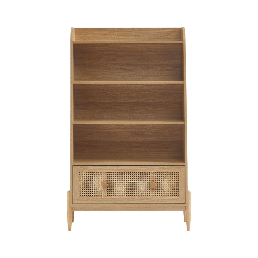 Bibliothèque DRAWER Lilou en bois et cannage H140cm