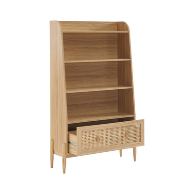Bibliothèque DRAWER Lilou en bois et cannage H140cm