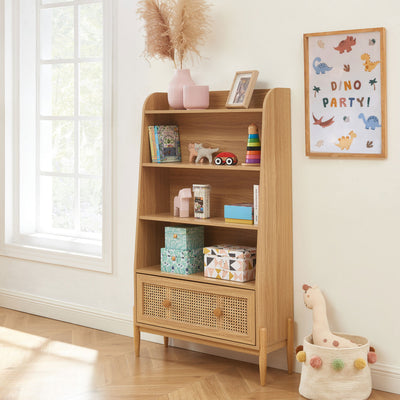 Bibliothèque DRAWER Lilou en bois et cannage H140cm