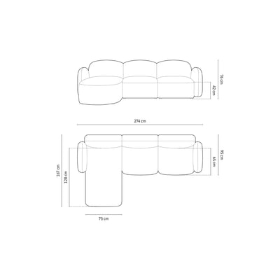 Canapé d'angle gauche MICADONI Blair 4 places en Velours Ecru