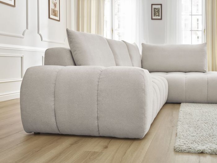 Canapé d'angle droit BOBOCHIC 4 places EVEREST tissu texturé beige — photo produit
