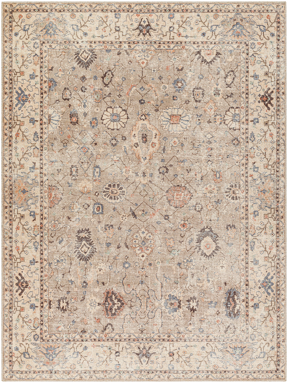 Tapis Surya x Becki Owens Davina vintage oriental, motif patiné beige et taupe