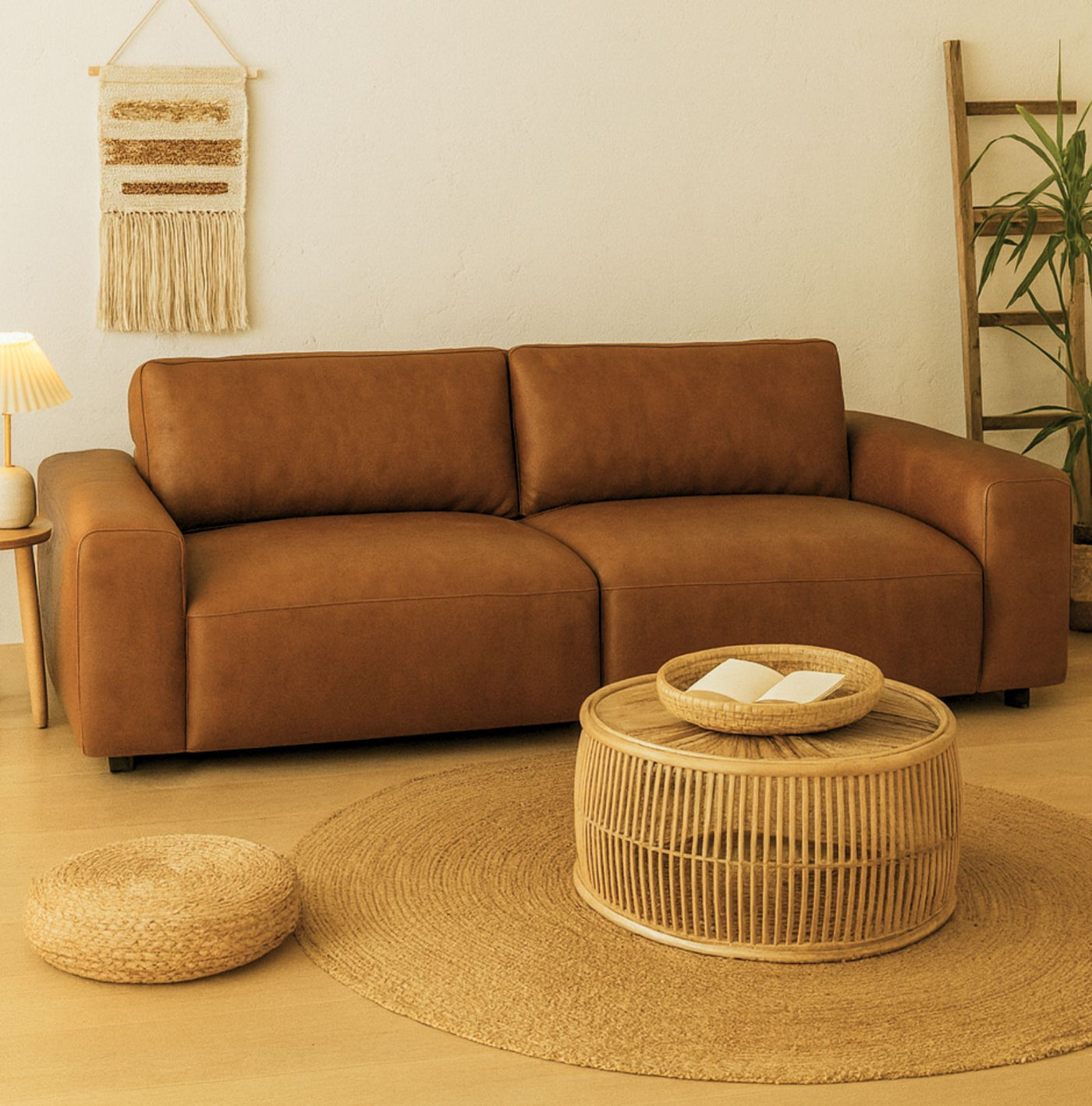 Canapé KAWOLA Bodhi 3 places en cuir Marron