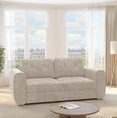 Canapé 4 places convertible express en tissu beige - Couchage 160 cm - Matelas 22 cm avec mémoire de forme BOLIPO