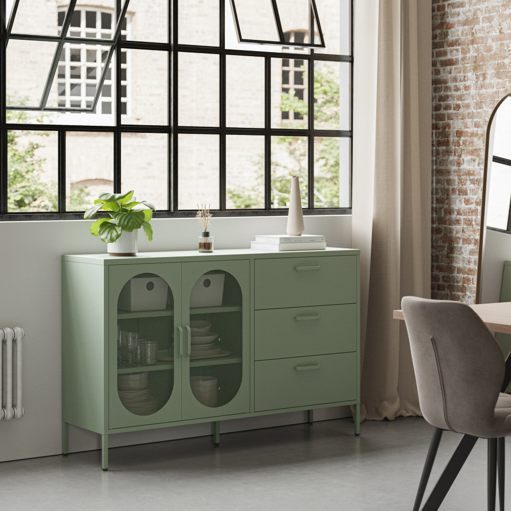 Buffet Zio 2 portes en métal vert menthe L140cm DRAWER