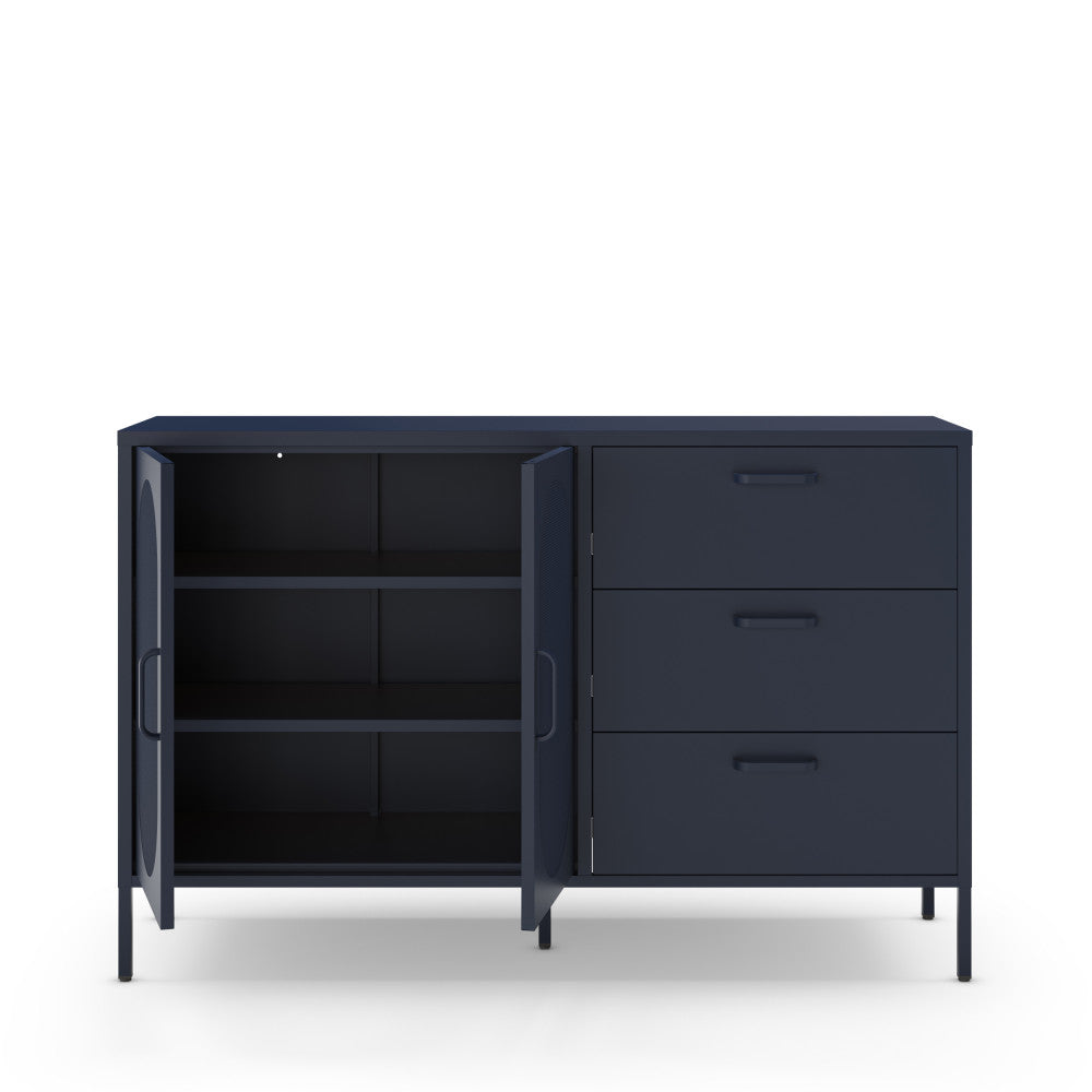 Buffet Zio DRAWER 2 portes en métal bleu nuit L140cm