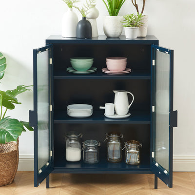 Buffet DRAWER Nino 2 portes en métal bleu PANTONE nuit L75cm