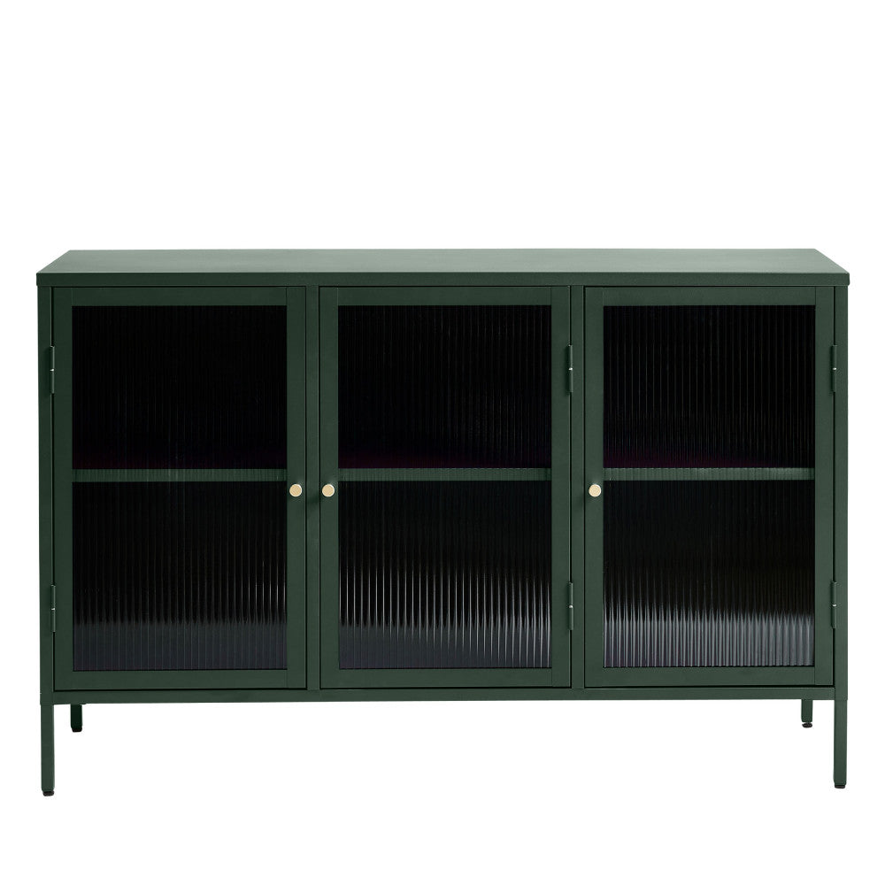 Buffet DRAWER Bjorn 3 portes en verre strié et métal Vert foncé