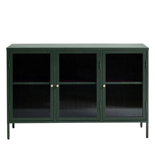 Buffet DRAWER Bjorn 3 portes en verre strié et métal Vert foncé