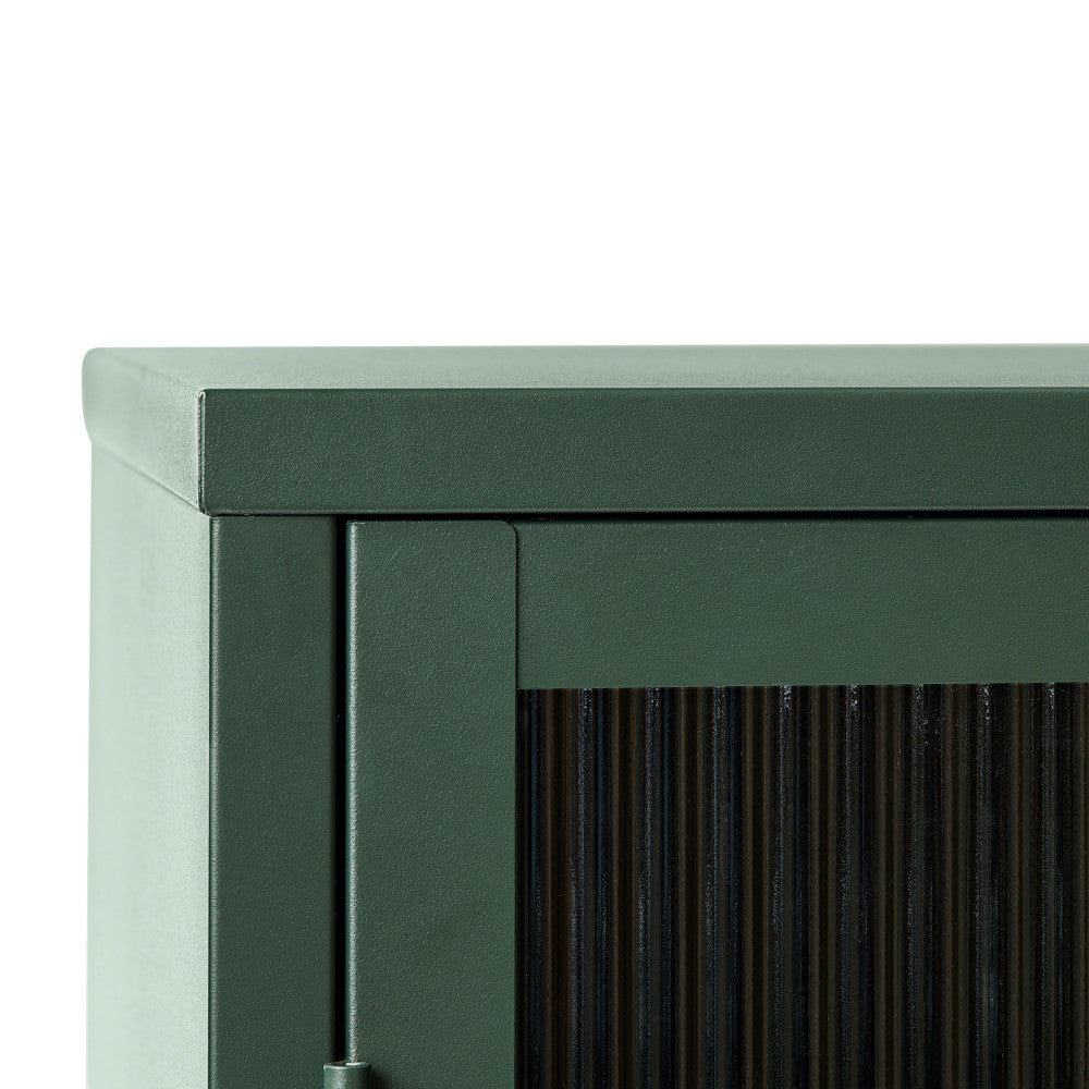 Buffet DRAWER Bjorn 3 portes en verre strié et métal Vert foncé