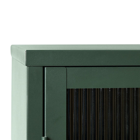 Buffet DRAWER Bjorn 3 portes en verre strié et métal Vert foncé