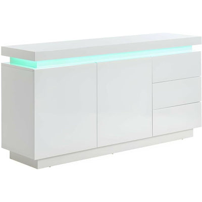 Buffet EMERSON II 2 portes & 3 tiroirs laqué blanc avec LEDs intégrées