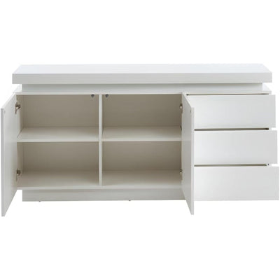 Buffet EMERSON II 2 portes & 3 tiroirs laqué blanc avec LEDs intégrées
