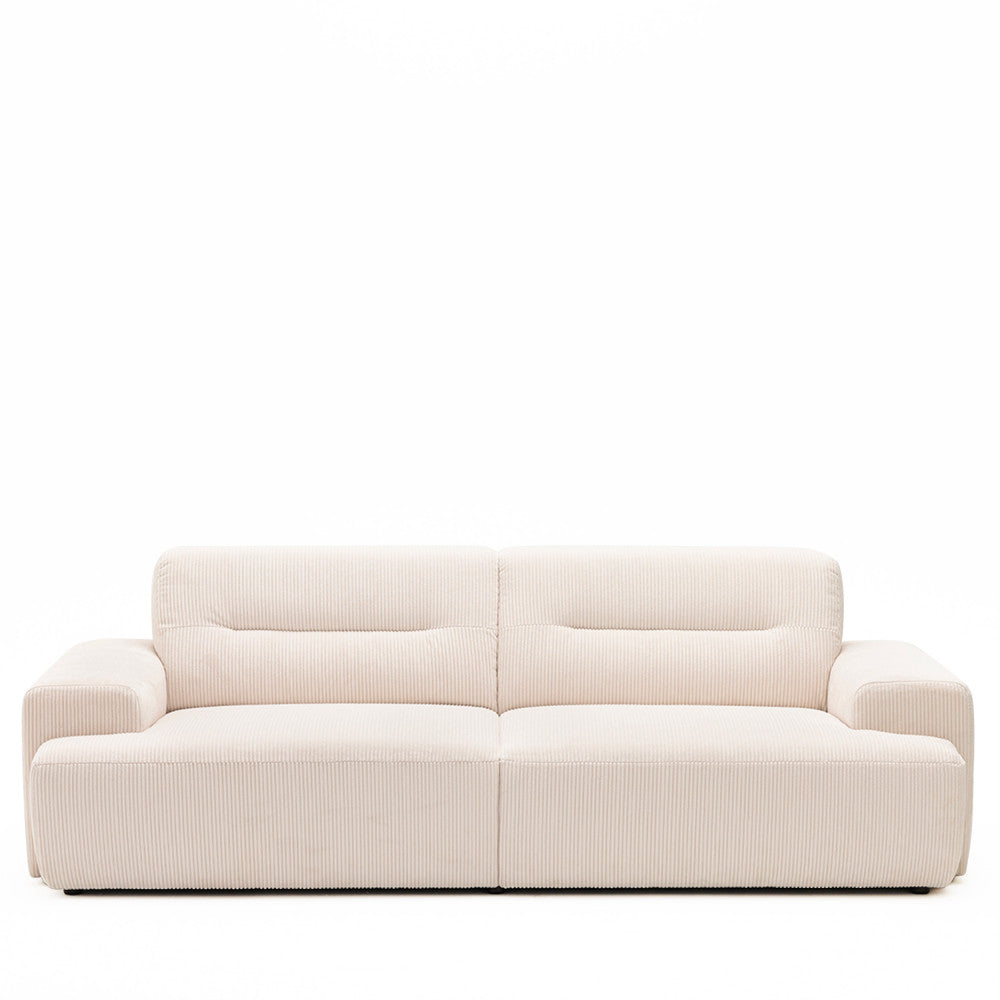 Canapé droit 4 places en velours côtelé ecru à accoudoirs larges Drawer