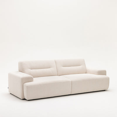 Canapé droit 4 places en velours côtelé ecru à accoudoirs larges Drawer