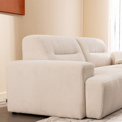 Canapé droit 4 places en velours côtelé ecru à accoudoirs larges Drawer