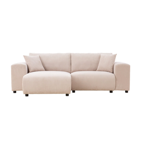 Canapé d'angle modulable 3 places en velours côtelé beige Aberdeen packshot de face